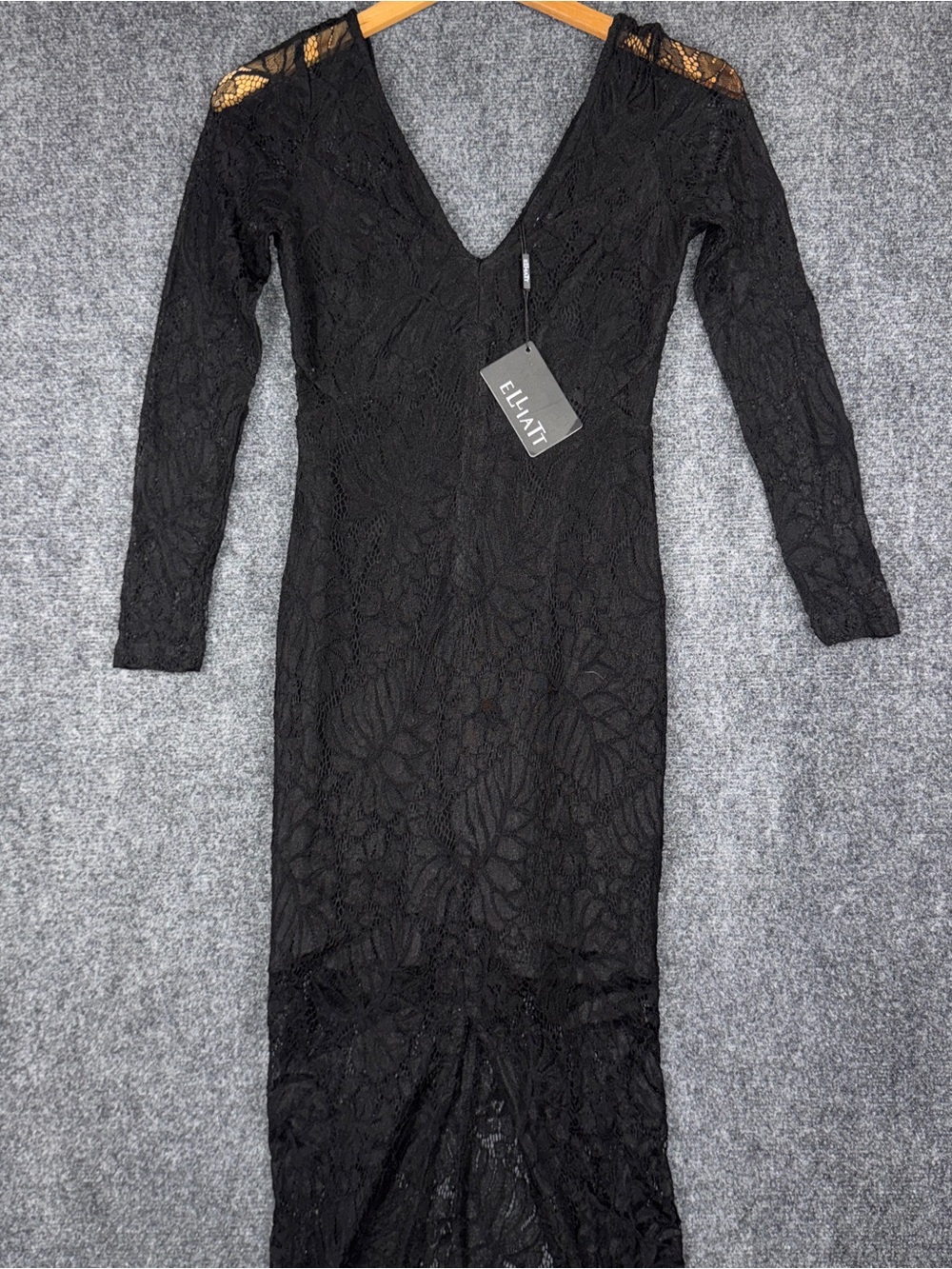 Elliatt Dress Womens XS Black Lace Long Sleeve Maxi Sheath Formal Party Cocktail